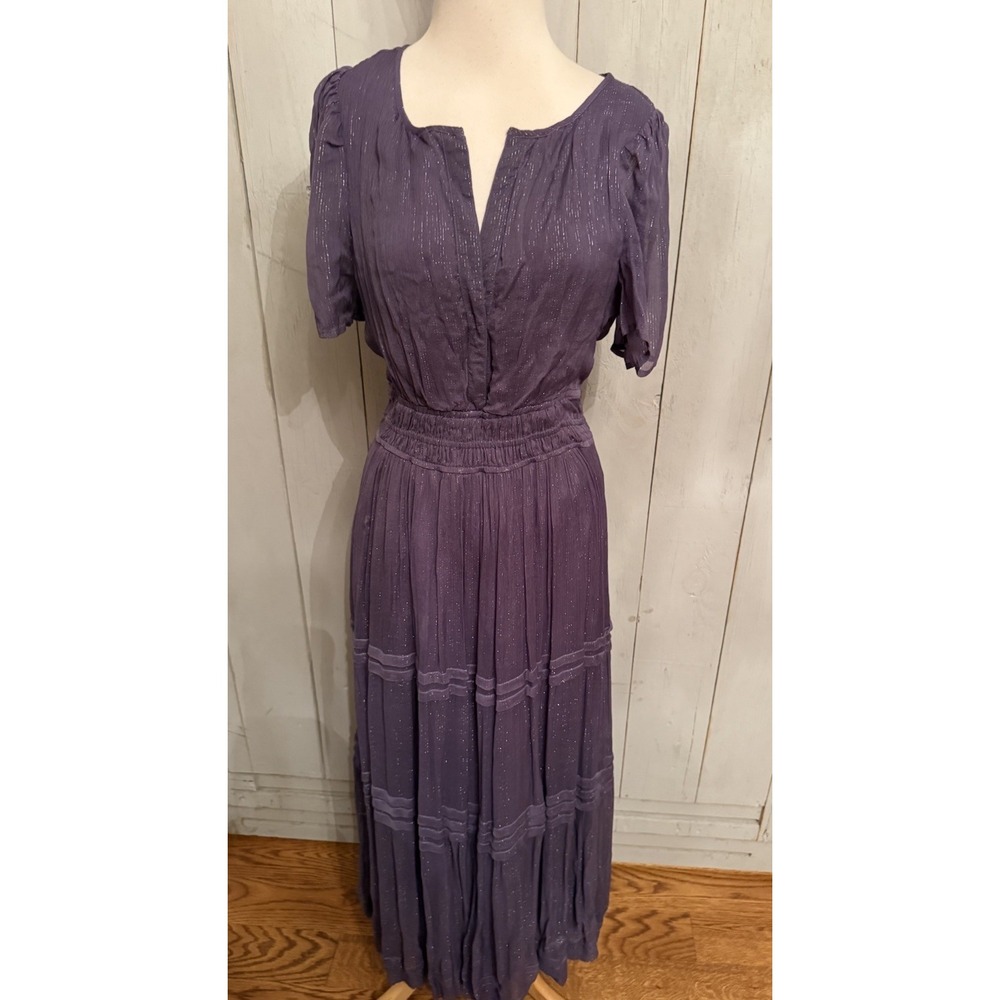 Anthropologie The Somerset Maxi Dress Lurex Edition Metallic Marin Navy Sz-SM - Picture 4 of 12